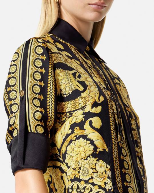 נשים Versace הדפס שמלת חולצת מידי של בארוקו משי הַלבָּשָׁה N8T234