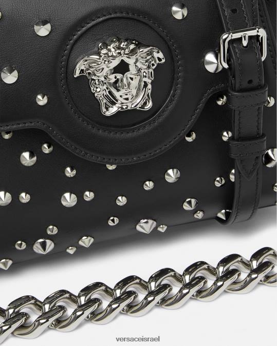 נשים Versace שָׁחוֹר תיק יד קטן עם קוצים לה מדוזה תיקים N8T2350