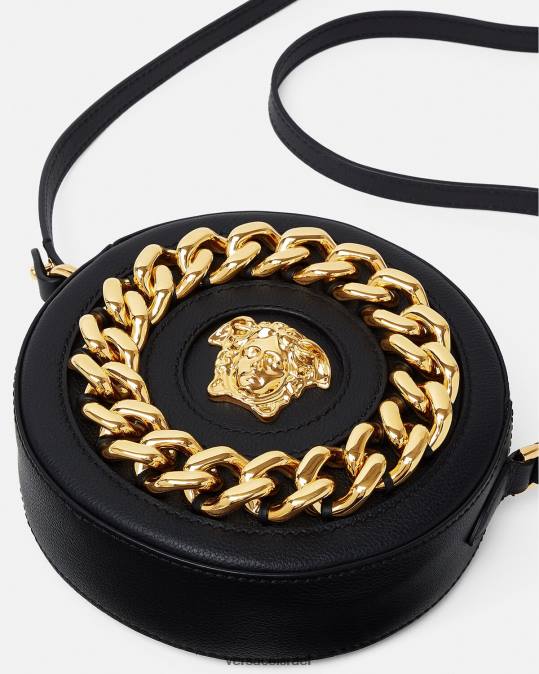 נשים Versace שָׁחוֹר תיק מצלמה עגול לה מדוזה תיקים N8T2355