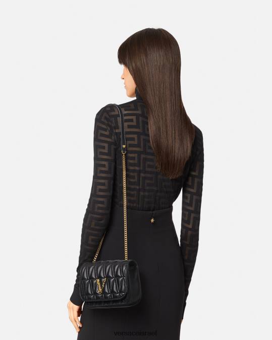 נשים Versace שָׁחוֹר תיק כתף קטן וירטוס תיקים N8T2367