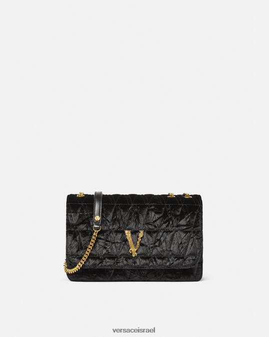 נשים Versace שָׁחוֹר תיק כתף וירטוס מקטיפה תיקים N8T2373