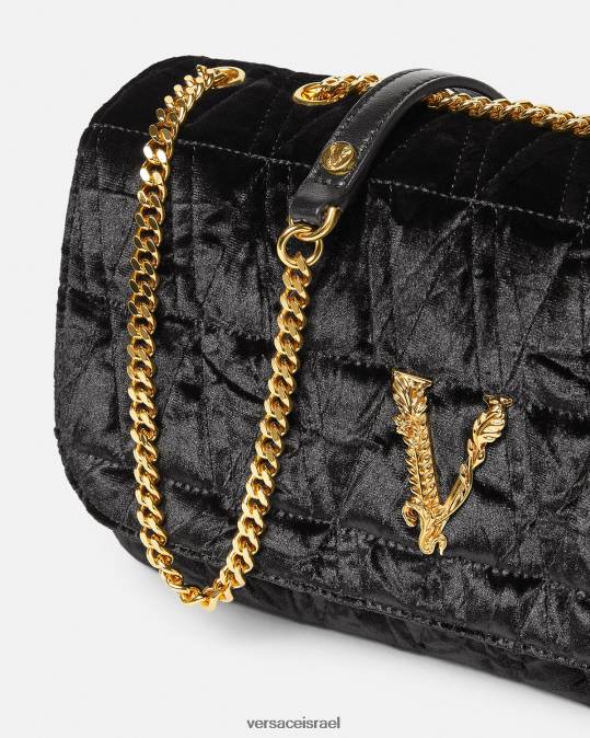 נשים Versace שָׁחוֹר תיק כתף וירטוס מקטיפה תיקים N8T2373