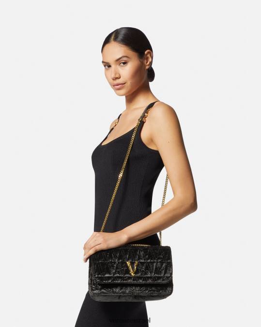 נשים Versace שָׁחוֹר תיק כתף וירטוס מקטיפה תיקים N8T2373