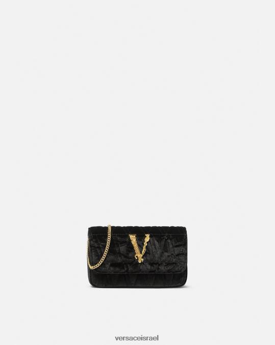 נשים Versace שָׁחוֹר תיק מיני קטיפה וירטוס תיקים N8T2377