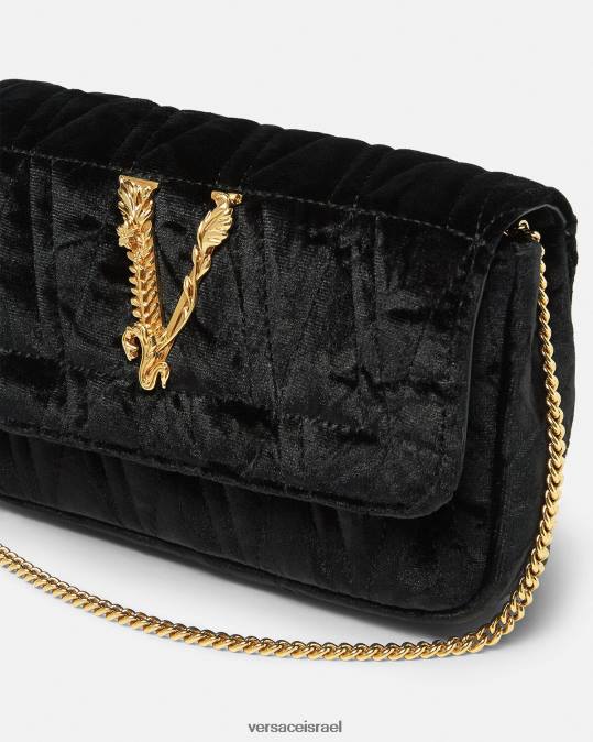 נשים Versace שָׁחוֹר תיק מיני קטיפה וירטוס תיקים N8T2377