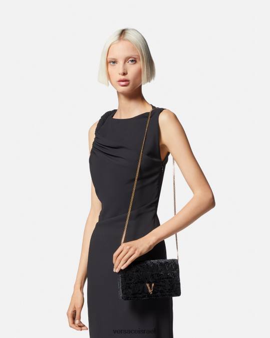 נשים Versace שָׁחוֹר קלאץ' וירטוס קטיפה תיקים N8T2378