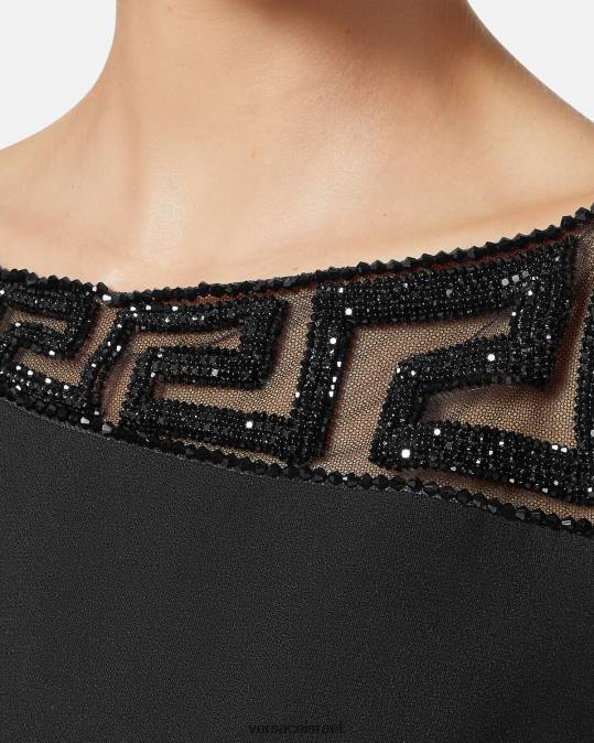 נשים Versace שָׁחוֹר שמלת מיני מעוטרת קריסטל גרקה הַלבָּשָׁה N8T237