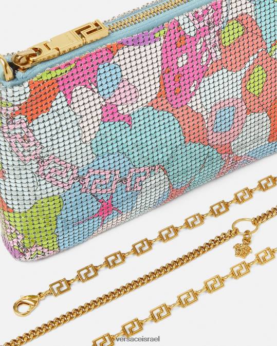 נשים Versace הדפס קלאץ' רשת מתכת קיץ פרחוני תיקים N8T2380