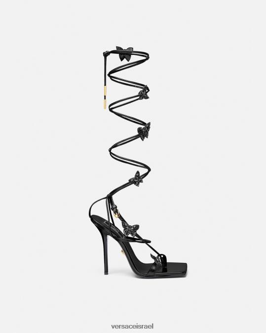 נשים Versace שָׁחוֹר סנדלי פרפרי קריסטל נַעַל N8T2435