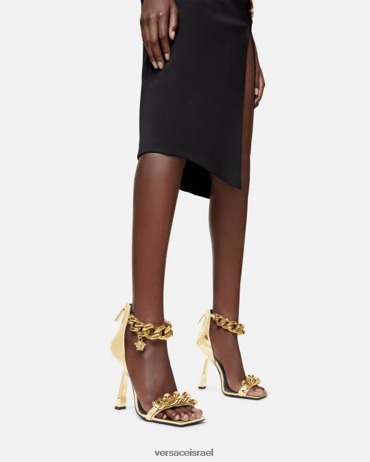 נשים Versace זהב סנדלי שרשרת מטאליים של מדוזה נַעַל N8T2447