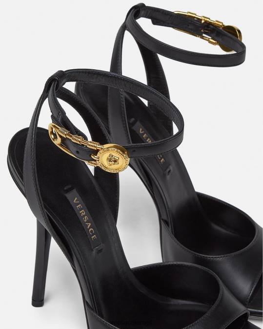 נשים Versace שָׁחוֹר סנדלי עקב עם סיכת ביטחון נַעַל N8T2449