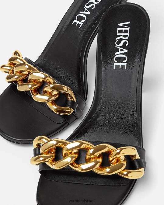 נשים Versace שָׁחוֹר סנדלי אמצע עקב שרשרת נַעַל N8T2461