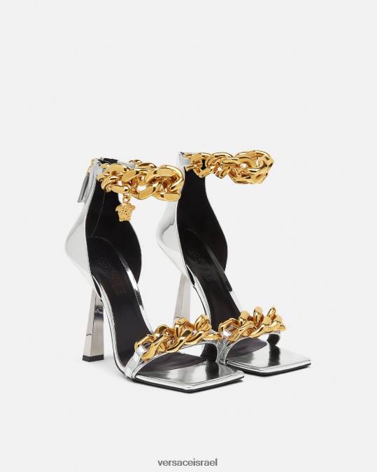 נשים Versace כסף סנדלי שרשרת מטאליים של מדוזה נַעַל N8T2464