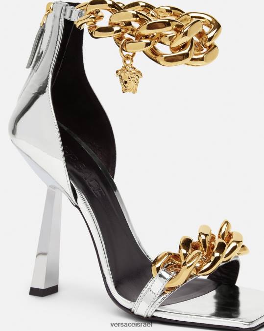 נשים Versace כסף סנדלי שרשרת מטאליים של מדוזה נַעַל N8T2464