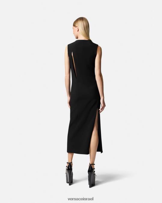 נשים Versace שָׁחוֹר שמלת מידי ללא שרוולים חתוכה הַלבָּשָׁה N8T246