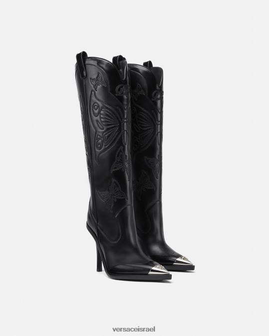 נשים Versace שָׁחוֹר מגפיים של פרפרים בגובה הברך נַעַל N8T2473