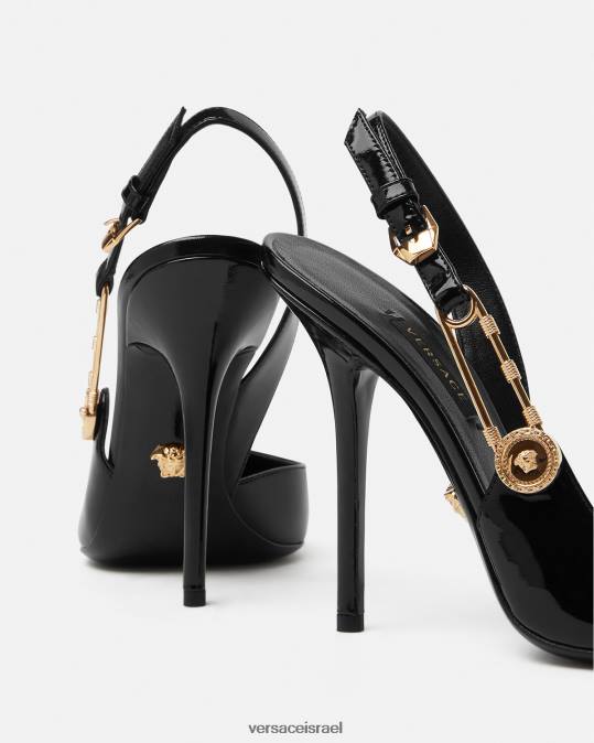 נשים Versace שָׁחוֹר סיכת ביטחון משאבות עור פטנט נַעַל N8T2490