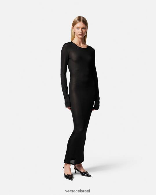 נשים Versace שָׁחוֹר שמלה ארוכה סרוגה חתוכה הַלבָּשָׁה N8T251