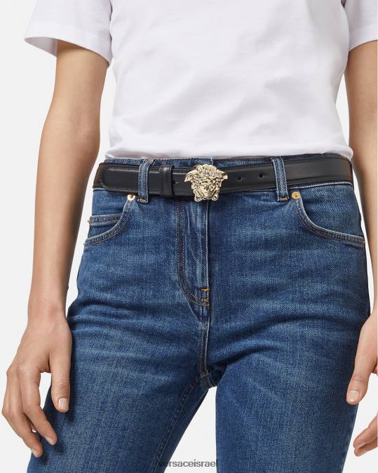 נשים Versace שָׁחוֹר חגורת עור לה מדוזה אביזרים N8T2525