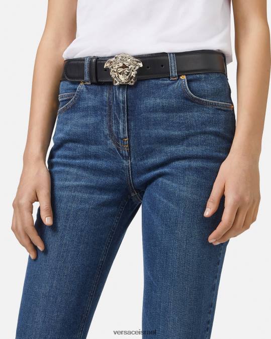נשים Versace שָׁחוֹר חגורת עור לה מדוזה אביזרים N8T2526