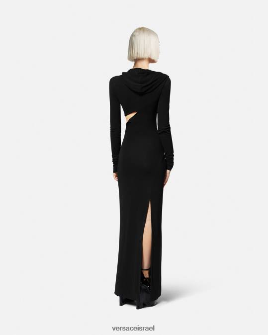 נשים Versace שָׁחוֹר שמלה ארוכה עם קפוצ'ון חתוך הַלבָּשָׁה N8T252