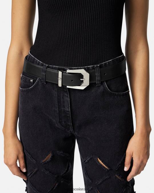 נשים Versace שָׁחוֹר חגורת עור מדוזה מורשת אביזרים N8T2534