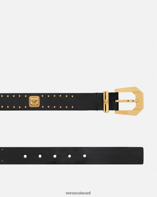 נשים Versace שָׁחוֹר חגורת עור מורשת מדוזה משובצת אביזרים N8T2535