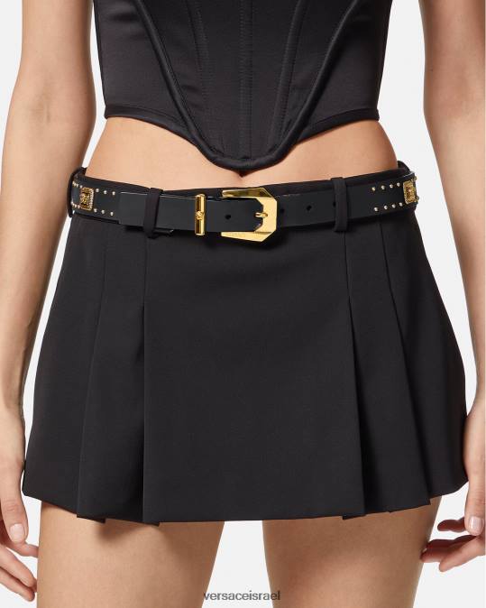 נשים Versace שָׁחוֹר חגורת עור מורשת מדוזה משובצת אביזרים N8T2535