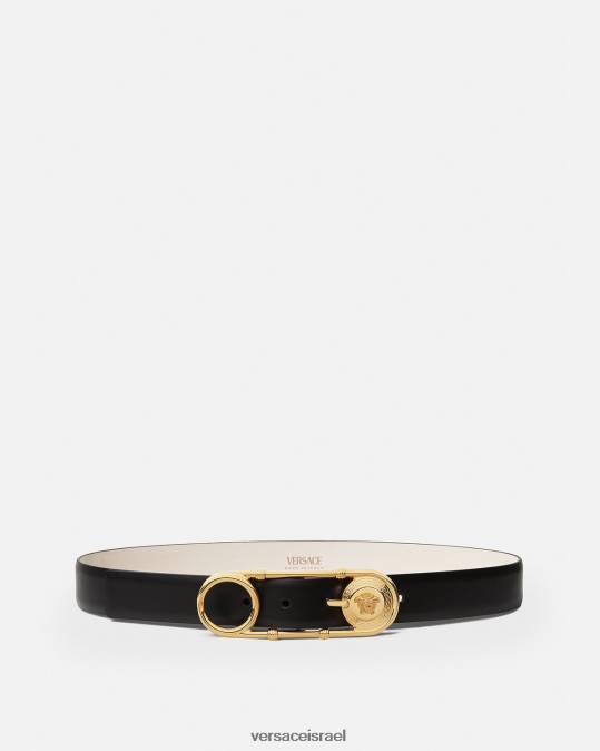 נשים Versace שָׁחוֹר חגורת עור עם סיכת ביטחון אביזרים N8T2536