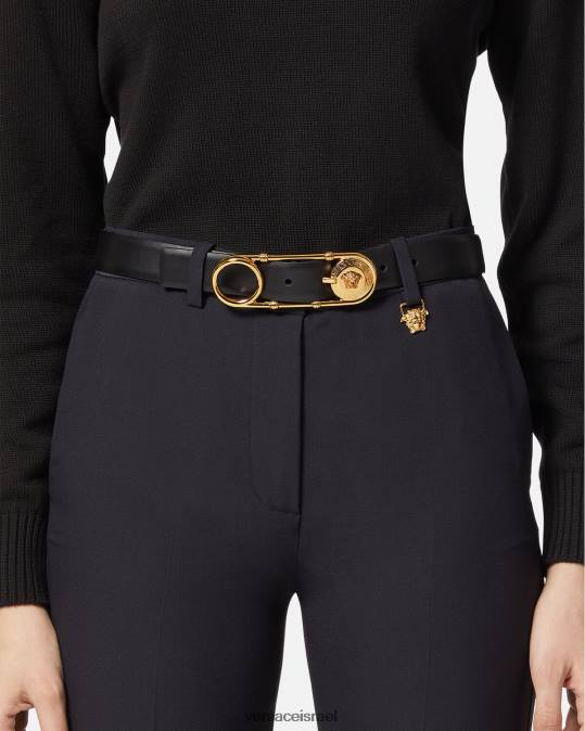 נשים Versace שָׁחוֹר חגורת עור עם סיכת ביטחון אביזרים N8T2536