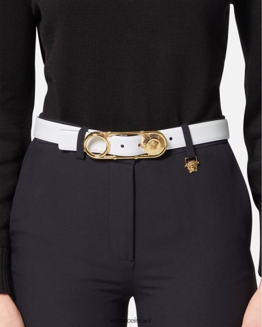נשים Versace לבן חגורת עור עם סיכת ביטחון אביזרים N8T2537