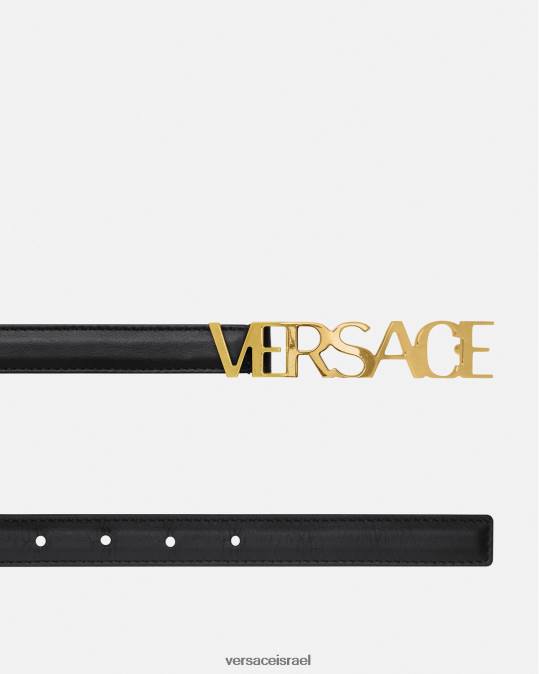 נשים Versace שָׁחוֹר חגורת עור דקה לוגו אביזרים N8T2538