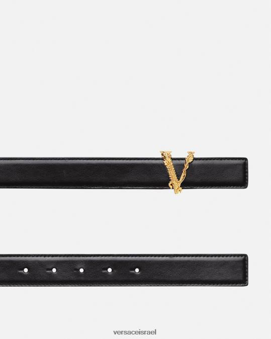 נשים Versace שָׁחוֹר חגורת עור וירטוס אביזרים N8T2539