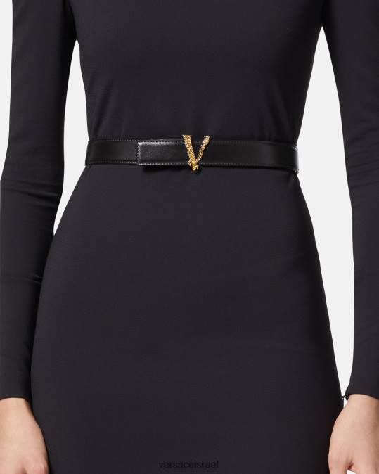 נשים Versace שָׁחוֹר חגורת עור וירטוס אביזרים N8T2539