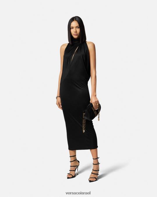 נשים Versace שָׁחוֹר שמלת מידי הלטרנס חתוכה הַלבָּשָׁה N8T253