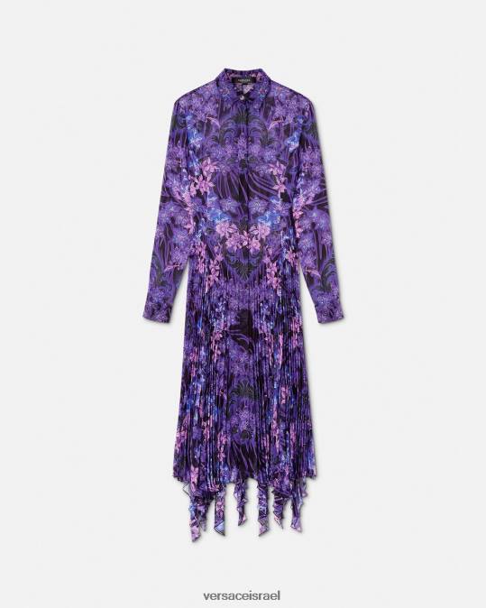 נשים Versace סגול והדפס שמלת חולצת מידי סחלב בארוקו הַלבָּשָׁה N8T254