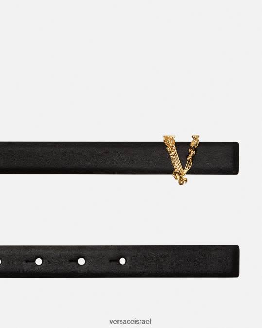 נשים Versace שָׁחוֹר חגורת עור דקה וירטוס אביזרים N8T2540