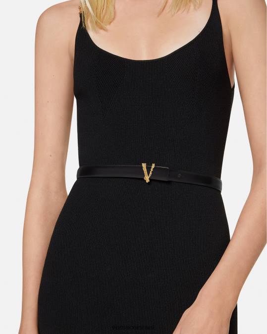 נשים Versace שָׁחוֹר חגורת עור דקה וירטוס אביזרים N8T2540