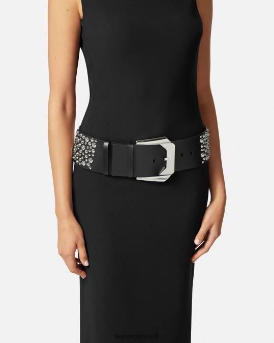 נשים Versace שָׁחוֹר חגורה רחבה מורשת מדוזה עם קוצים אביזרים N8T2548