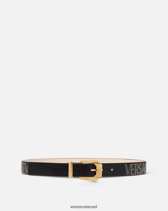 נשים Versace שָׁחוֹר חגורת עור משובצת אביזרים N8T2549
