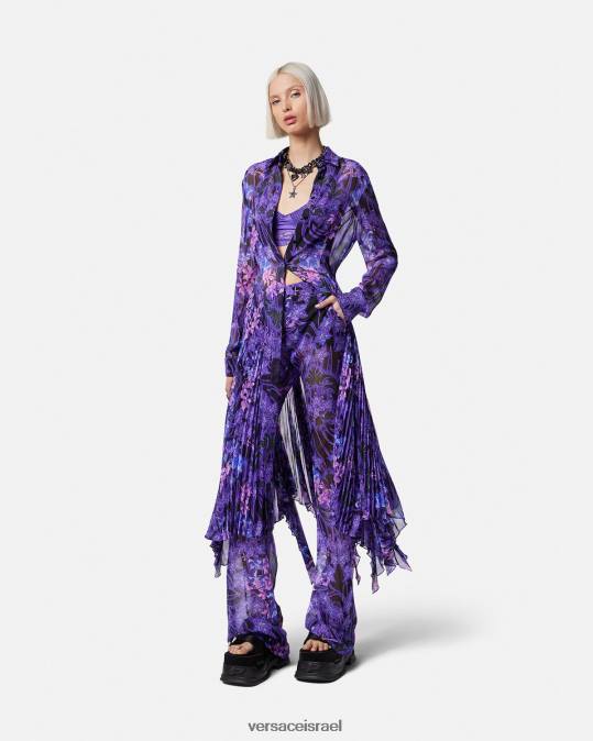 נשים Versace סגול והדפס שמלת חולצת מידי סחלב בארוקו הַלבָּשָׁה N8T254