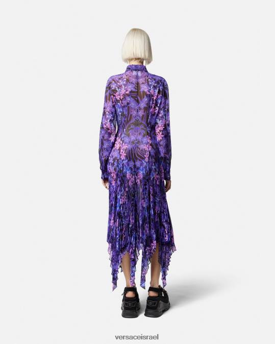 נשים Versace סגול והדפס שמלת חולצת מידי סחלב בארוקו הַלבָּשָׁה N8T254