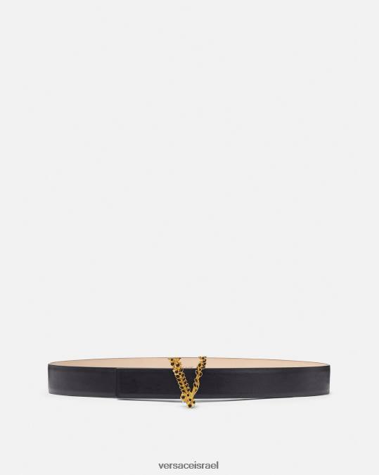נשים Versace שָׁחוֹר חגורת עור וירטוס קריסטל אביזרים N8T2551
