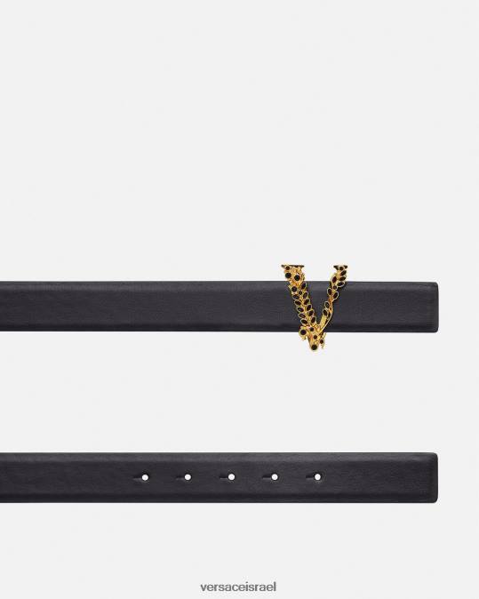 נשים Versace שָׁחוֹר חגורת עור וירטוס קריסטל אביזרים N8T2551