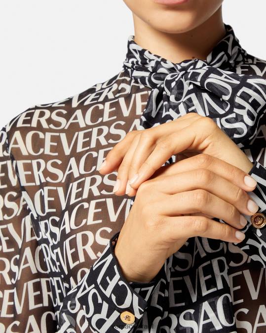 נשים Versace שחור & הדפס שמלת חולצת מידי הַלבָּשָׁה N8T255