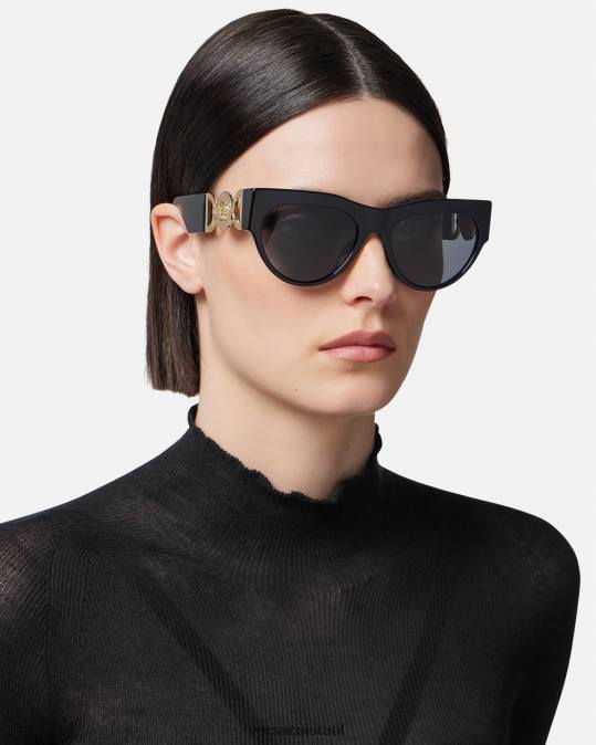 נשים Versace שָׁחוֹר משקפי שמש מכונפים מדוזה אביזרים N8T2603