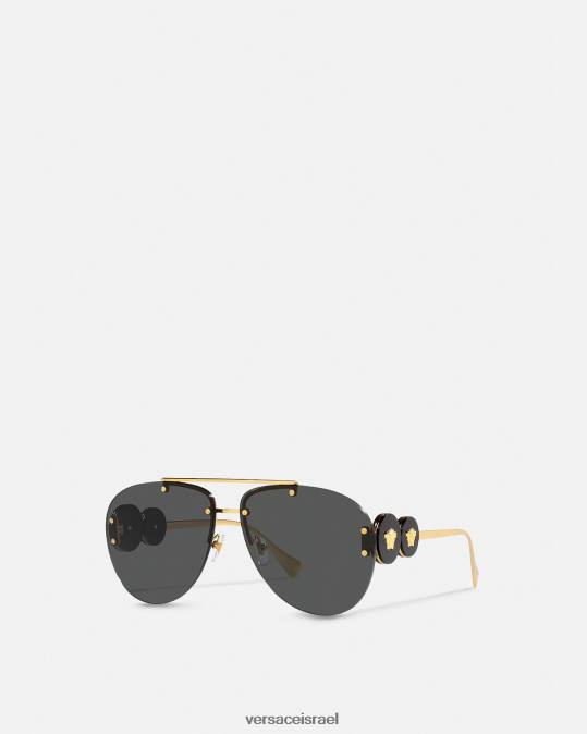 נשים Versace זהב שחור משקפי שמש מדוזה טייסים כפולים אביזרים N8T2623