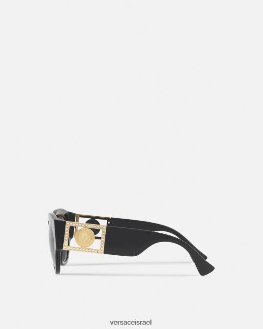 נשים Versace שָׁחוֹר משקפי שמש מבריק מדוזה קריסטל אביזרים N8T2627