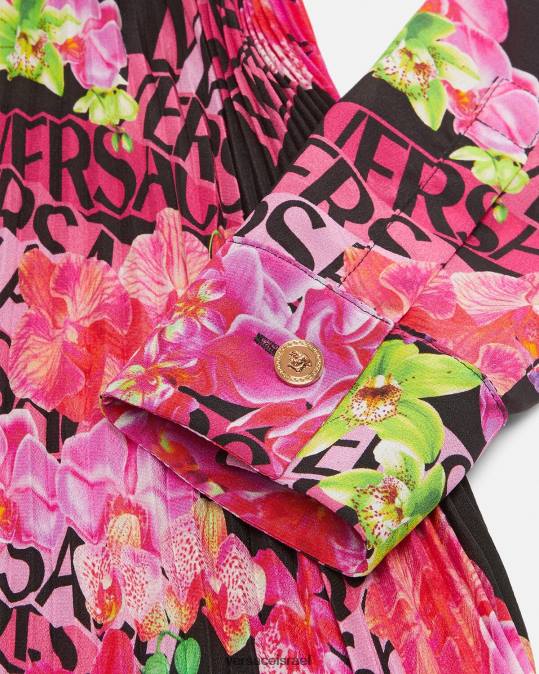 נשים Versace שחור & הדפס שמלת חולצת מידי סחלב לוגו הַלבָּשָׁה N8T268