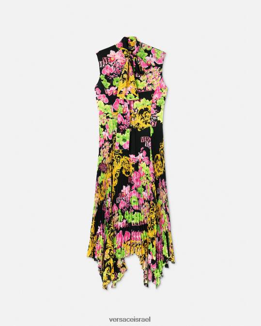 נשים Versace שחור & הדפס שמלת חולצת מידי סחלב לוגו הַלבָּשָׁה N8T269